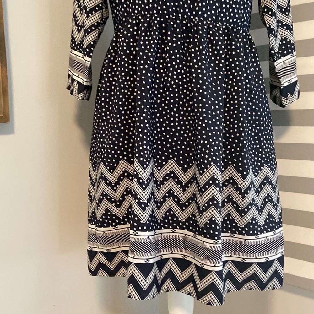 Altar'd State Navy Blue & White Polka Dot Lace Neckline A-Line Mini Dress Size S - Picture 3 of 8